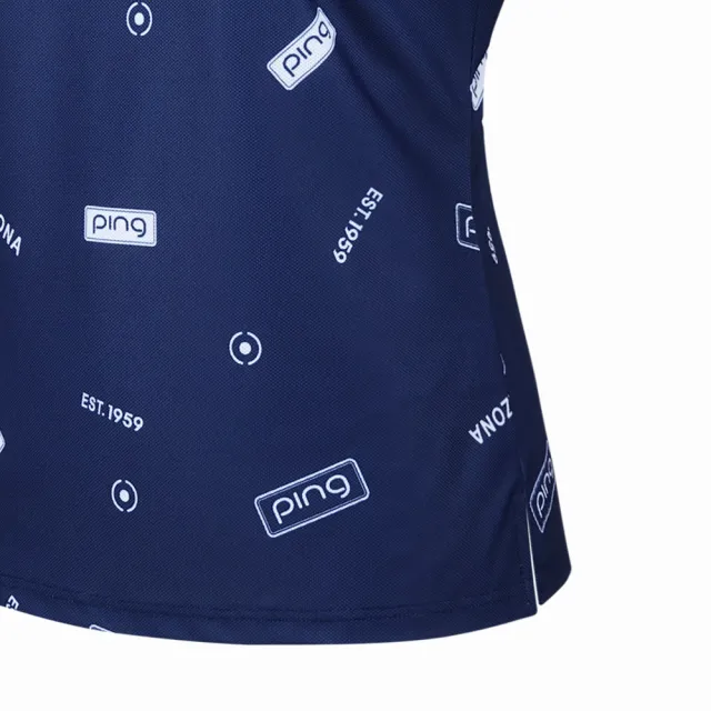 【PING】女款LOGO吸濕排汗高爾夫立領短袖上衣-深藍(GOLF/高爾夫球衫/RA24123-58)
