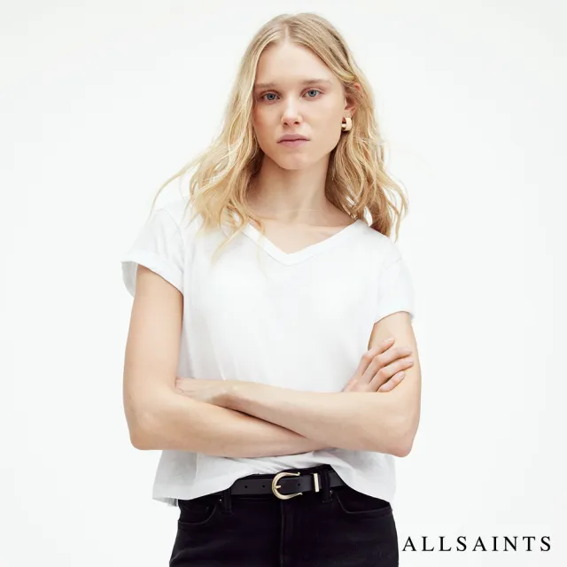 【ALLSAINTS】ANNA 柔軟純棉V領短袖T恤-白 WM640Z(修身版型)