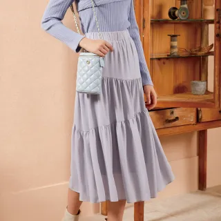 【H2O】不對稱雪紡蛋糕長裙 #3632008(黑/卡/淺灰色)