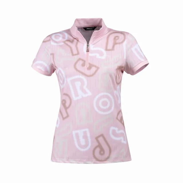 【PING】女款字母吸濕排汗高爾夫立領短袖上衣-粉橘(GOLF/高爾夫球衫/RA24115-23)