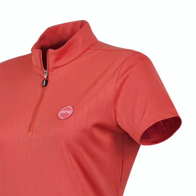 【PING】女款單面緹花吸濕排汗高爾夫立領短袖上衣-橘(GOLF/高爾夫球衫/RA24118-26)