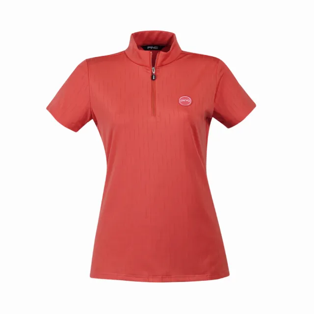【PING】女款單面緹花吸濕排汗高爾夫立領短袖上衣-橘(GOLF/高爾夫球衫/RA24118-26)