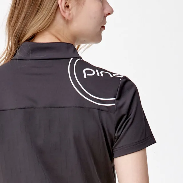 【PING】女款單面緹花吸濕排汗高爾夫立領短袖上衣-黑(GOLF/高爾夫球衫/RA24118-88)