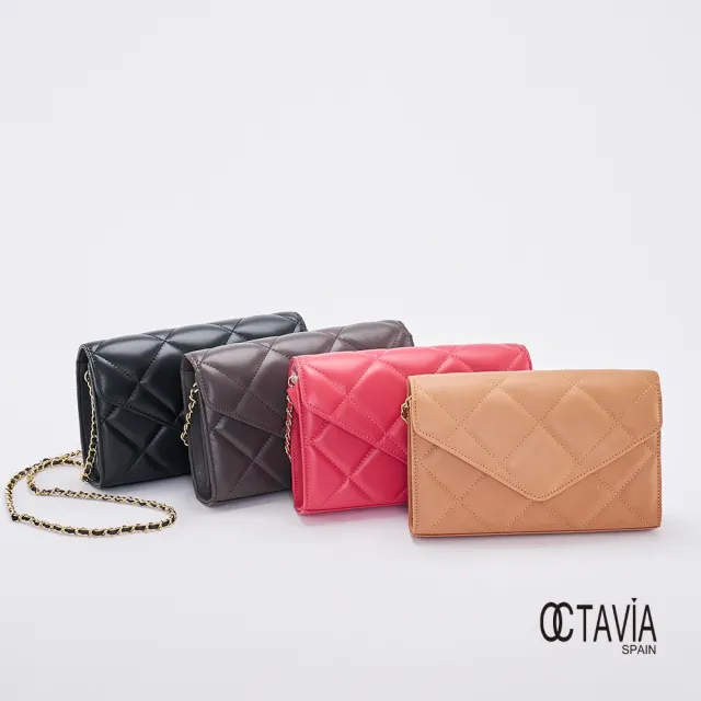 【OCTAVIA 8】雙11 OCTAVIA8 真皮- 小脾氣 羊皮大菱格信封式鍊條肩斜二用包 - 卡其