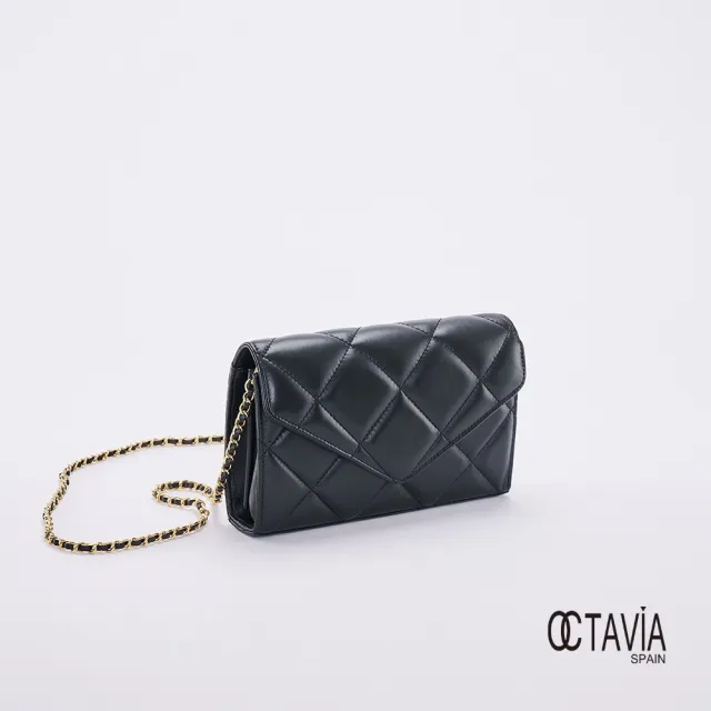 【OCTAVIA 8】雙11 OCTAVIA8 真皮- 小脾氣 羊皮大菱格信封式鍊條肩斜二用包 - 黑色
