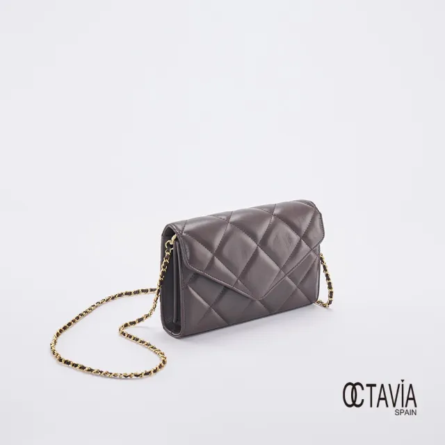 【OCTAVIA 8】雙11 OCTAVIA8 真皮- 小脾氣 羊皮大菱格信封式鍊條肩斜二用包 - 鐵灰