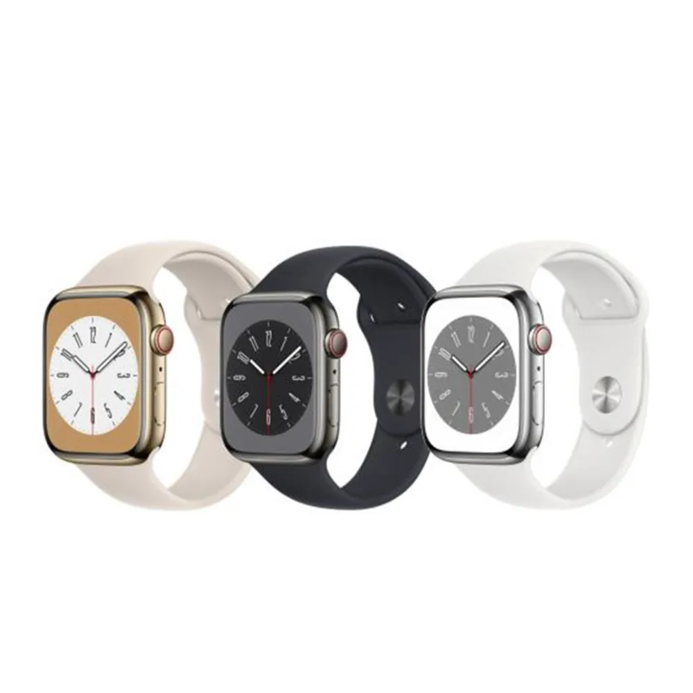 【Apple】Apple Watch S8 LTE版 45mm(不鏽鋼金屬錶殼搭配運動錶帶)