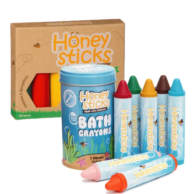 【HONEY STICKS】紐西蘭純天然蜂蠟無毒蠟筆(6色高胖型＋7色浴室可水洗型)