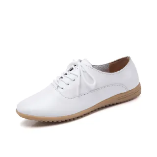 【LOVE FOOT 樂芙】真皮超軟底坡跟時尚拼接百搭牛津鞋(白)