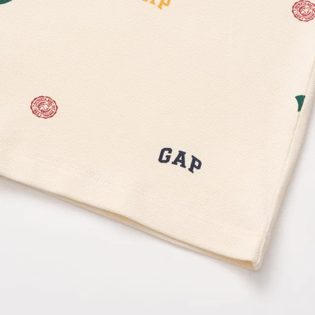 【GAP】男童裝 Logo純棉印花長袖POLO衫-象牙白(642597)