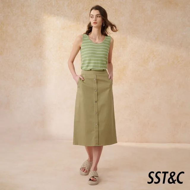 【SST&C】女裝 淺灰綠釦子裝飾過膝窄裙8362404003(換季55折)