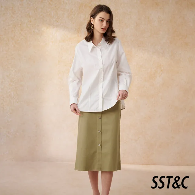 【SST&C】女裝 淺灰綠釦子裝飾過膝窄裙8362404003(換季55折)