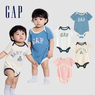 【GAP】嬰兒裝 Logo純棉印花圓領短袖包屁衣-多色可選(505556&505656)