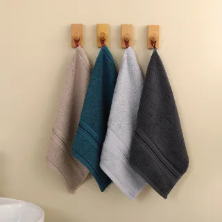 【星紅織品】奢華風緞檔厚感重磅純棉方巾-8入(深灰/淺灰/淺咖/靚藍-4色任選)