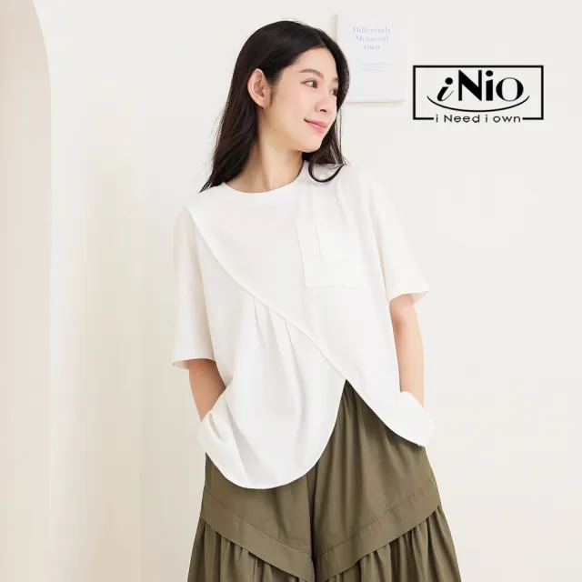 【iNio 衣著美學】短袖上衣 夏新品 現貨 棉質 圓領 不對稱下擺 拼接 短袖棉T(CDW1154)