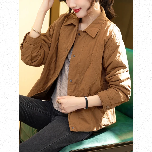 初色 韓版休閒寬鬆長款加厚保暖連帽螺紋長袖羽絨棉外套女外套-