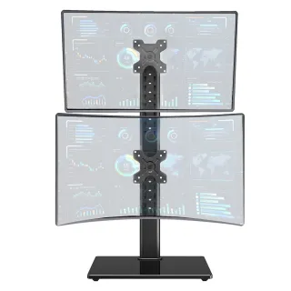 【Ermutek 二木科技】桌上型13~32吋直立式懸掛雙螢幕支架底座(高度可調/無須鑽孔夾具)