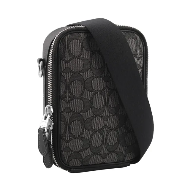 【COACH】Stanton CC Logo緹花布拼皮革斜背包(炭灰色)