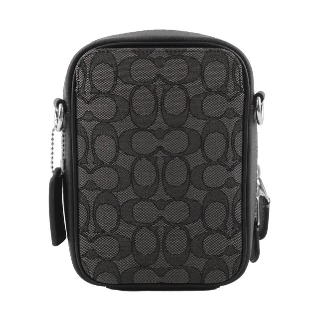 【COACH】Stanton CC Logo緹花布拼皮革斜背包(炭灰色)