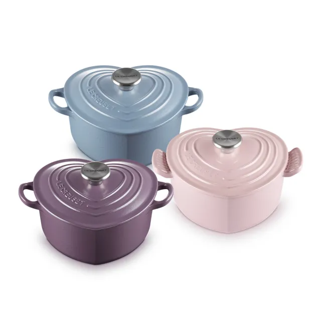 【Le Creuset】琺瑯鑄鐵鍋愛心鍋 20cm(水晶紫/礦石藍/含羞草黃/雪紡粉)