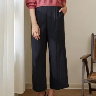 【IENA】金屬釦環直條紋寬褲 #3238002(黑色)