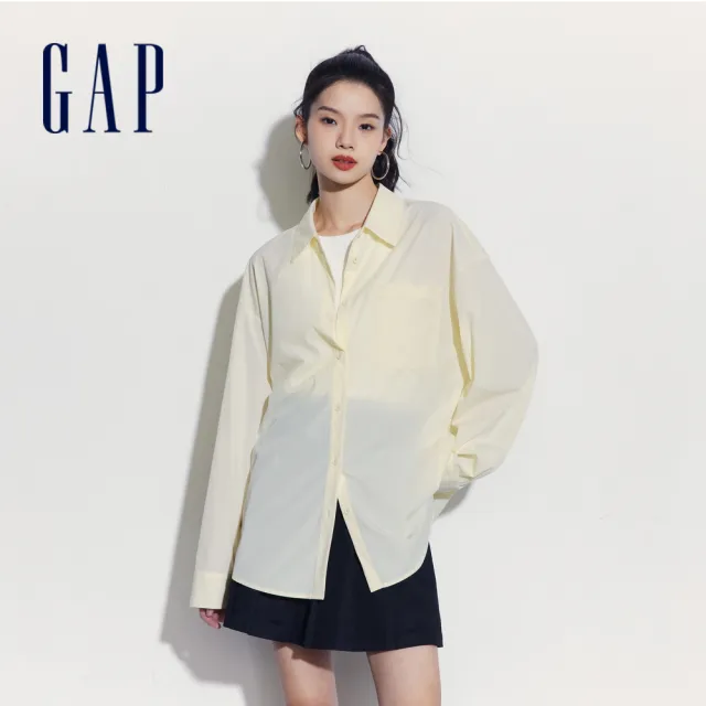 【GAP】男女裝 防曬翻領短袖/長袖襯衫-多款任選(463127&510289)