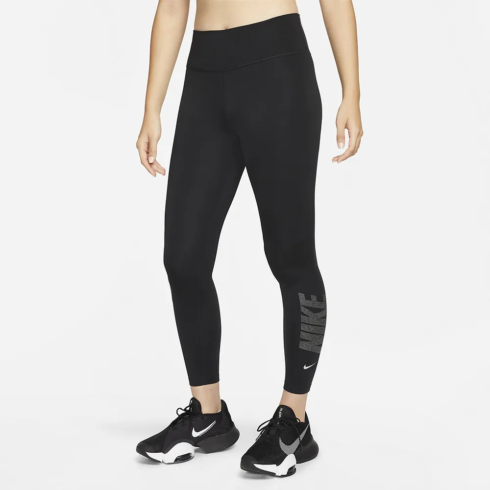 【NIKE 耐吉】運動束褲 Dri-FIT Leggings 黑 水鑽設計 彈性 瑜珈 健身 緊身褲(DD5408-010)