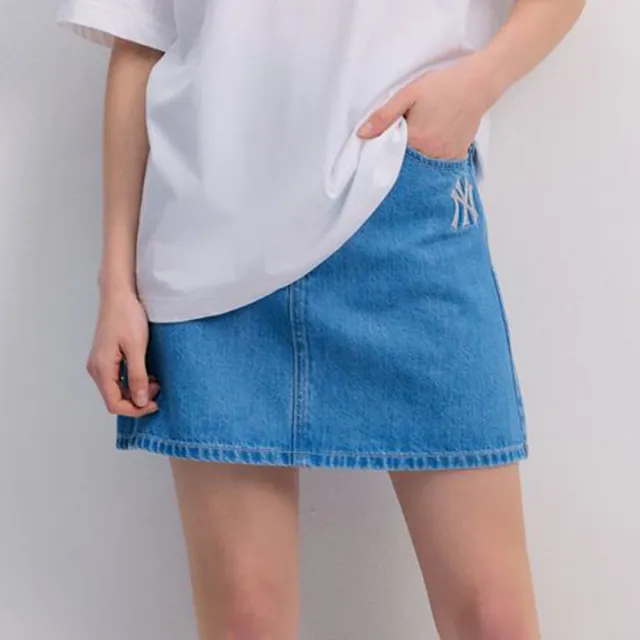 【MLB】女版牛仔丹寧短裙 紐約洋基隊(3FDSB0343-50BLL)