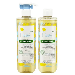 【KLORANE 蔻蘿蘭】寶寶金盞花洗髮沐浴精2x500ml  按壓瓶+補充瓶(國際航空版)