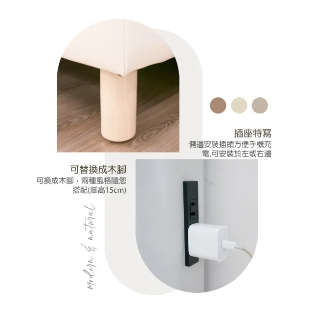 【麗得傢居】貝莉6尺貓抓皮床組 床頭+床底二件式 皮革床組 貓抓皮床台(附插座 台灣製 可訂色)