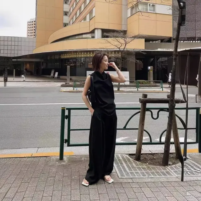 【巴黎精品】現貨+預購 連身褲休閒長褲(無袖日系時髦寬管女褲子a1fu85)