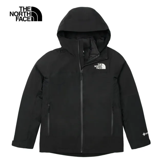 【The North Face 官方旗艦】北面女款黑色Gore-Tex防水防風透氣保暖連帽羽絨內裡三合一外套｜83RU4H0