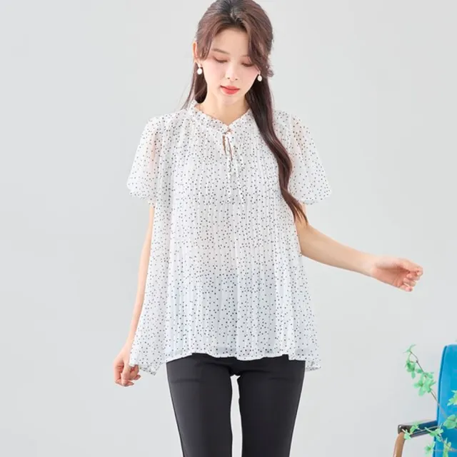 雪紡迷你圓點百褶上衣(共2色)