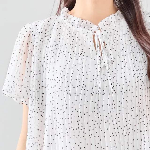 雪紡迷你圓點百褶上衣(共2色)