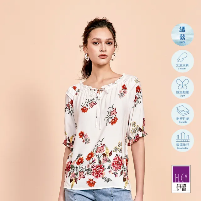 【ILEY 伊蕾】浪漫花卉荷葉邊縲縈上衣(白色;M-XL;1242071409)