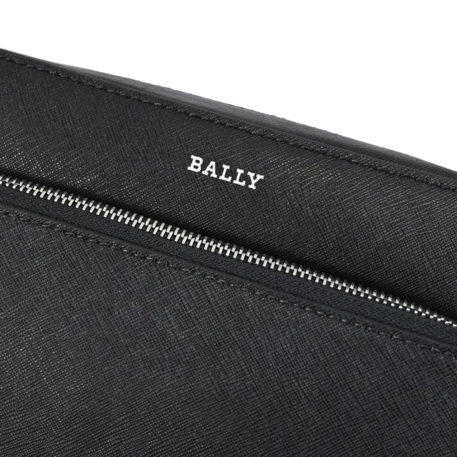 【BALLY】DARBI 經典燙印LOGO防刮皮革前口袋相機包斜背包(黑)