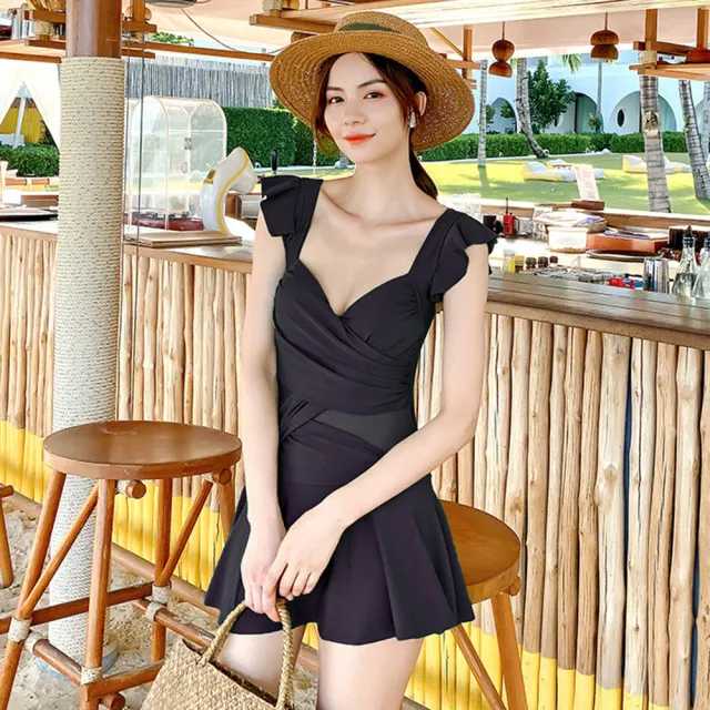【TING BRA 婷姐內衣】女泳裝 連身 大尺碼 飛袖抓皺修身鋼圈款連身泳衣(共3色 M-2XL)
