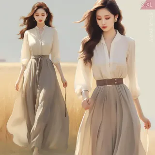 【Amay Style 艾美時尚】夏新品 中大尺碼女裝 套裝 兩件式法式輕奢感七分袖襯衫裙套裝。S-XL(套裝.預購)