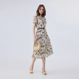 【ILEY 伊蕾】荷葉領貝殼印花燒花洋裝(白色；M-XL；1242317432)