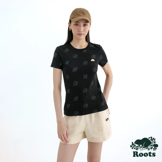 RootsRoots Roots女裝- R-CREST AOP SLIM 短袖T恤(黑色)