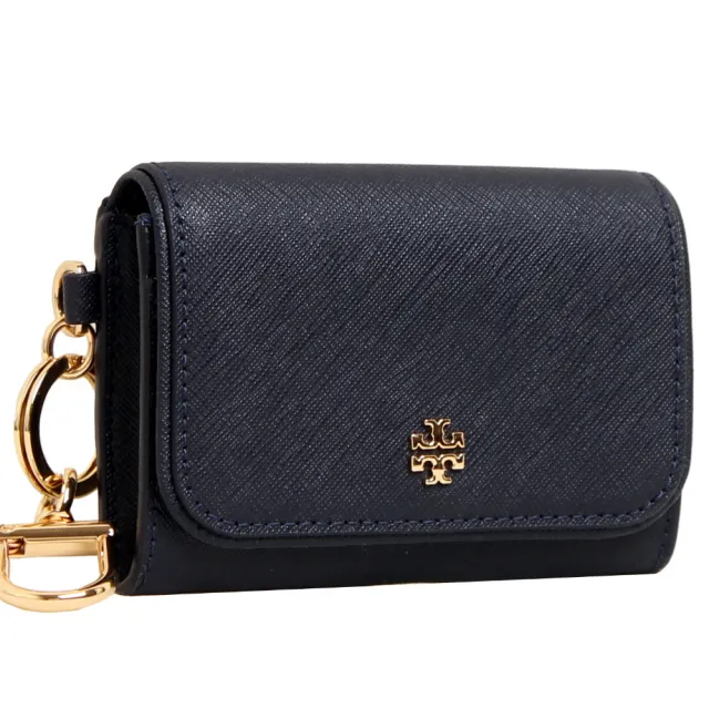 【TORY BURCH】EMERSON 防刮皮革掀蓋零錢包/證件夾/鑰匙包(海軍藍)