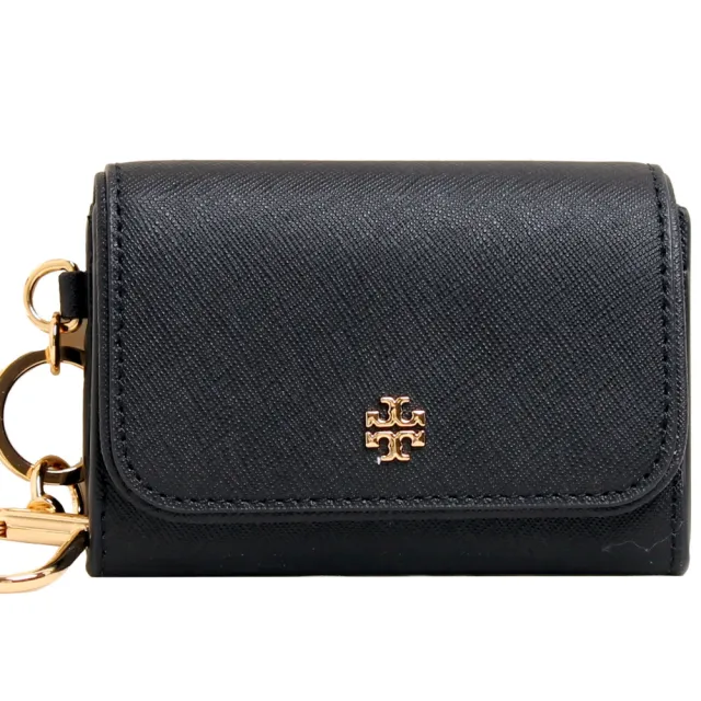 【TORY BURCH】EMERSON 防刮皮革掀蓋零錢包/證件夾/鑰匙包(經典黑)