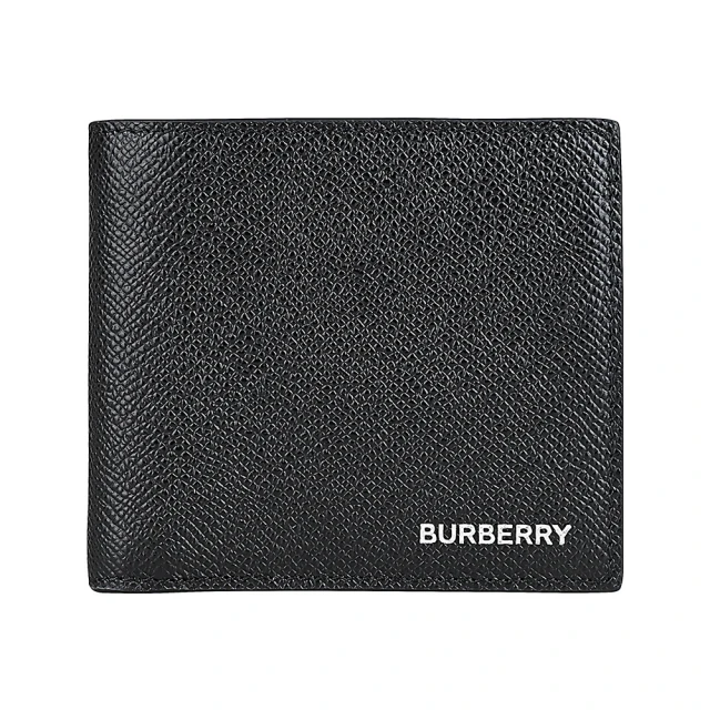 BURBERRY 巴寶莉 BURBERRY GRAINY字母LOGO十字紋防刮小牛皮4卡對折短夾(黑)