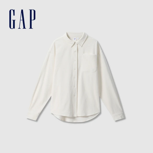 GAP 女裝 Logo翻領長袖襯衫-米白色(638041)