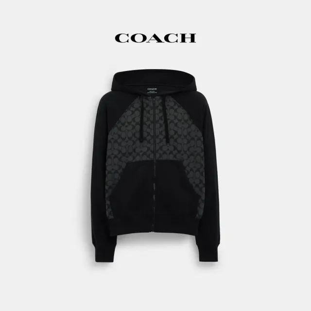 【COACH蔻馳官方直營】經典Logo全拉鏈連帽衫-木炭灰色經典標識(CO827)