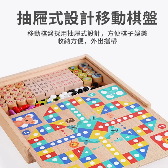 【QLZHS】五合一棋盤桌遊 桌遊遊戲 益智遊戲 聚餐聚會 親子遊戲(中國象棋 跳棋 五子棋 飛行棋 鬥獸棋)