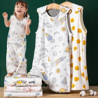兒童純棉防踢被睡袋(保暖防踢背心豆豆絨寶寶無袖四季被連身衣)