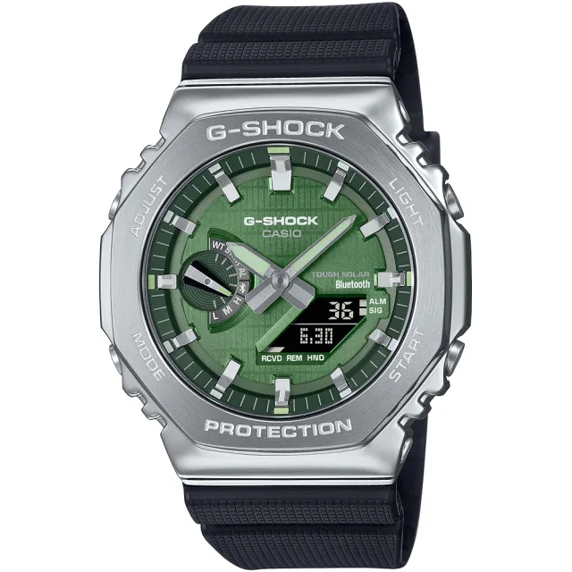 【CASIO 卡西歐】G-SHOCK 太陽能藍牙 金屬八角防護構造雙顯錶 情人節 父親節 禮物(GBM-2100A-1A3)