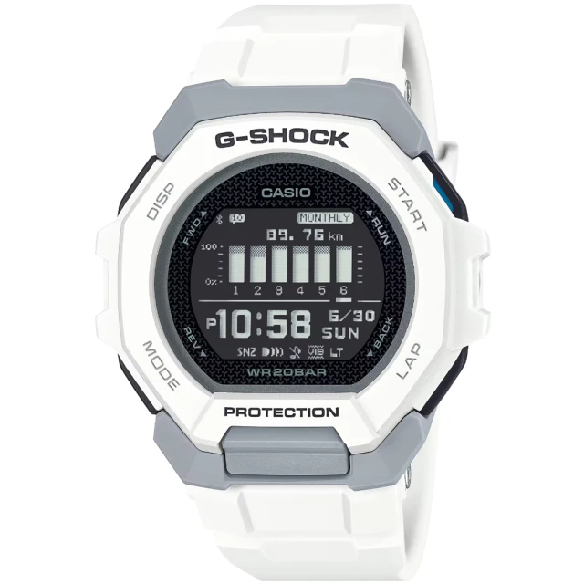 CASIO 卡西歐 卡西歐G-SHOCK鬧鈴多時區藍芽智慧錶-白(GBD-300-7)