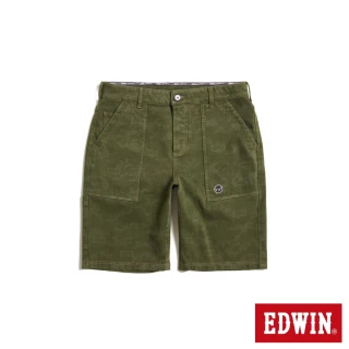 【EDWIN】男裝 冰河玉斜紋 迦績JERSEYS 迷彩工裝丹寧短褲(墨綠色)